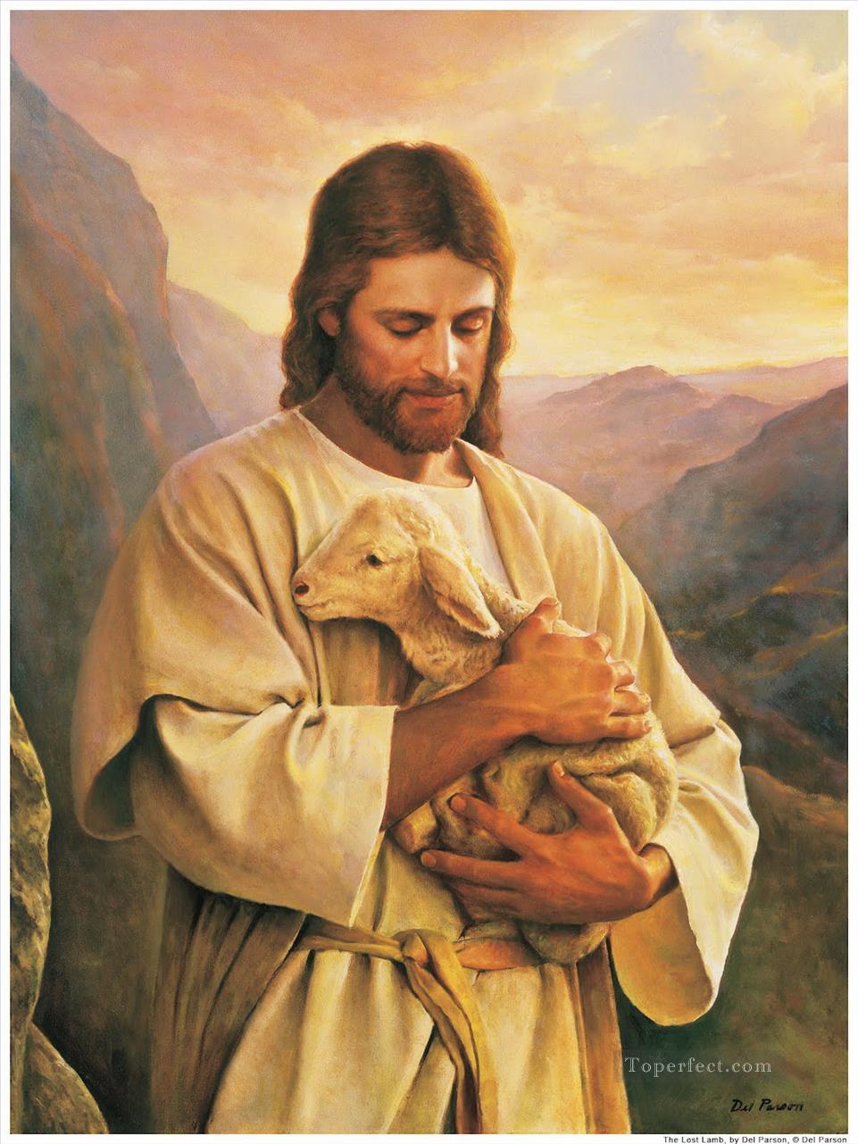 Jésus portant un agneau perdu Peintures à l'huile